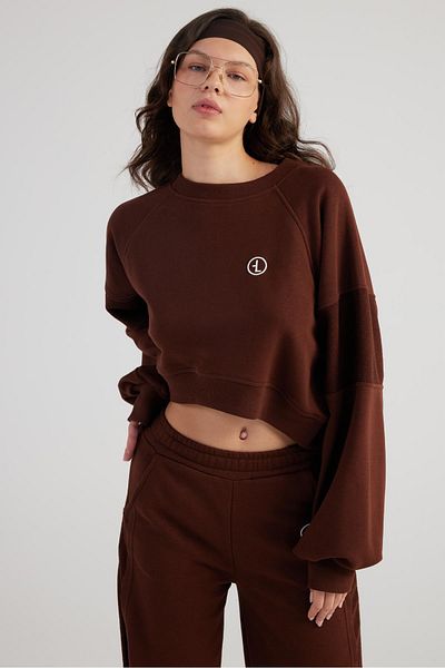 HOLLY LOLLY Brown Crew Neck Non-Rated Crop Cali Sweatshirt