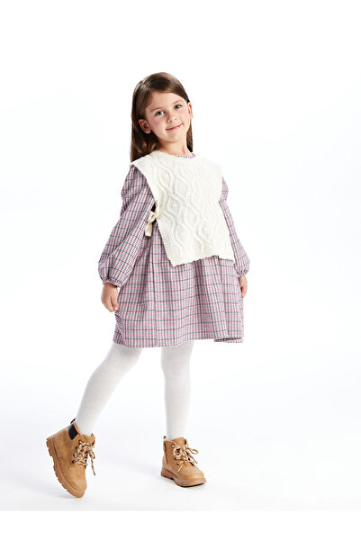 LC Waikiki Peak New Season Crewneck kockás lányruha és pulóver 2 részes szett