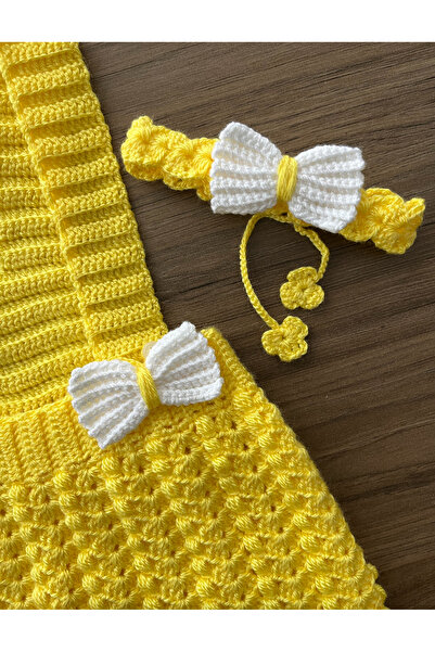 eclora design El Örgüsü Bebek Elbisesi ve Saç Tokası Set 1-2 Yaş