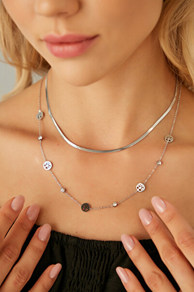 Lina Tia Kadın Naturaaurora Çelik Model Gümüş Kaplama Su Yolu Gerdanlık Zinci...