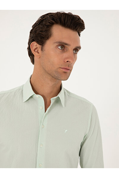 Cacharel Mint Slim Fit Pamuk Karışımlı Gofreli Gömlek 50284423-VR237