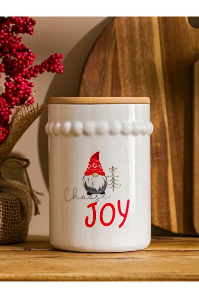 LC Waikiki Lcw Home Ecru Ceramic Storage Container with Wooden Lid 16 cm