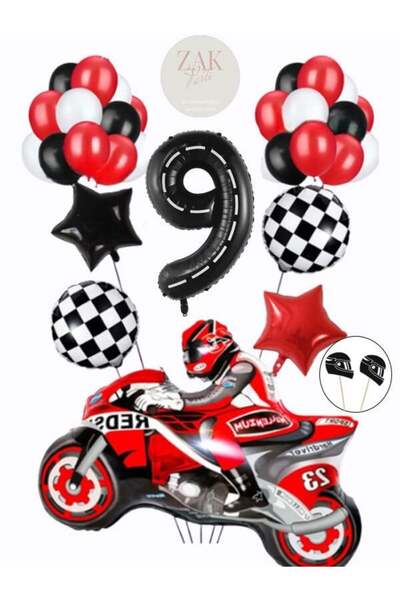 ZEAP Set de baloane din folie pentru motociclete cu tematică de curse, cu num...