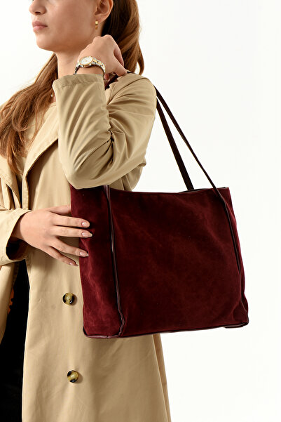 İAMBTŞY Geantă de umăr pentru femei de mărime mare - piele de căprioară casua...