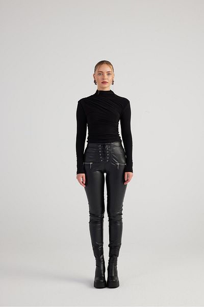 HOLLY LOLLY Gina Black Leather Trousers - Lycra and Eyelet Detail