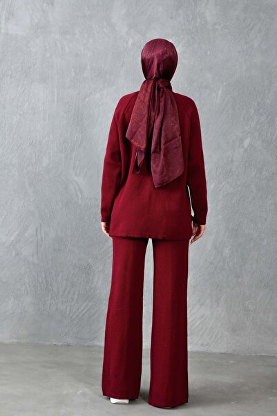 bayansepeti Claret Red Hijab Bottom-Top Set - Stand γιακά, μακριά μανίκια, μπλουζάκια και σπαστά πόδια 1070