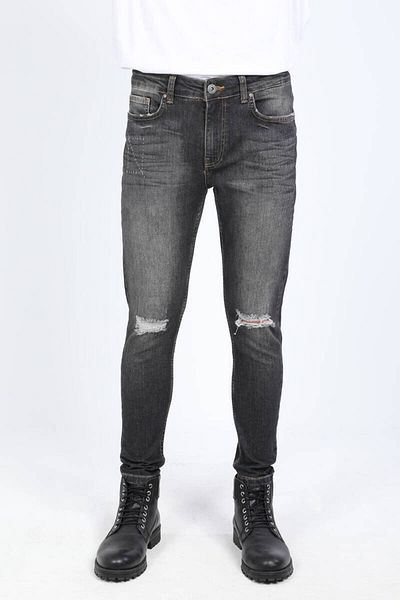 MARKAPIA Ανδρικό τζιν παντελόνι με μαύρο σκίσιμο Skinny Fit