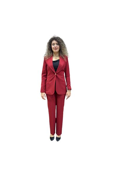 nodilife Burgundy Atlas Women &Apos; S Suit with Gold Buttons and Brooch Detail
