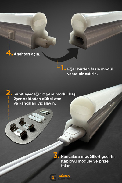 Grn Light 90cm Mutfak Tezgah Aydınlatması - Raf Aydınlatması, Beyaz Led Anahtarlı Set