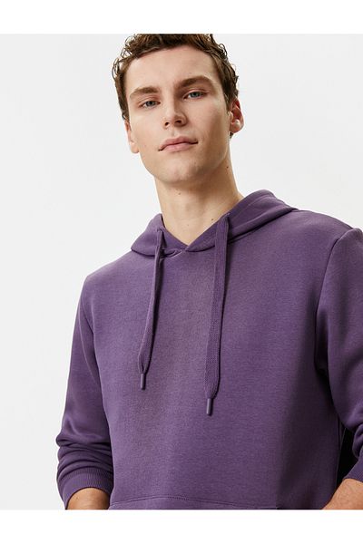 Koton Long Sleeve Hooded Raised Sweatshirt - Kangaroo Pocket Detail