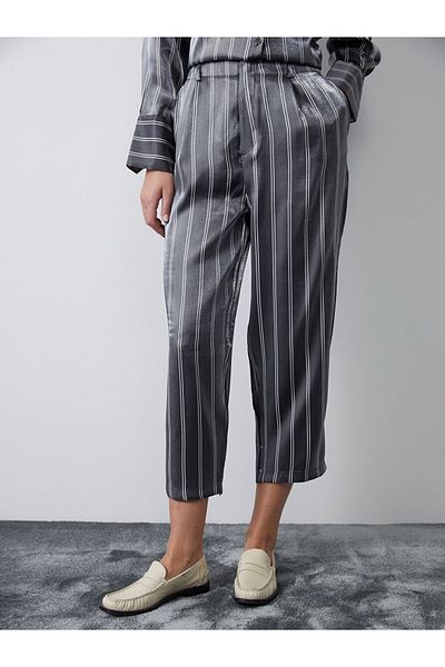 LC Waikiki Black Striped Satin Women's Trousers