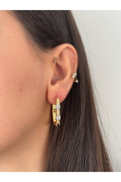 MioArt Serenay Trend Gold Earrings with Stones - Baguette