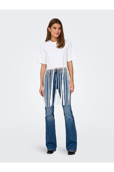 ONLY ONLZINNA S/S FRINGE TOP BOX JRS Γυναικεία Λευκή Μπλούζα - 15325262