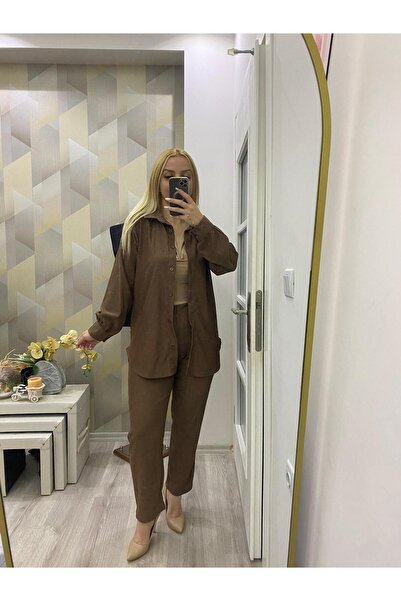 SUSEEMODA Fitilli Kadife İkili Takım Vizon