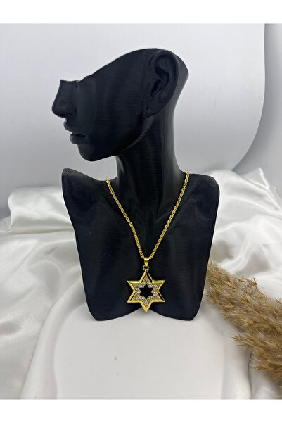 Yıldız Accessory Altı Köşeli Zirkon Taşlı Davut Yıldızı Gold Renkli Kolye