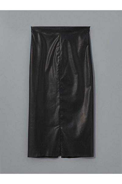 LC Waikiki Lcw Vision Black Skin-Fitting Leather Look Women's Skirt