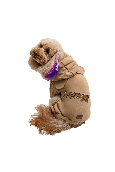 Buddy Store بذلة القط والكلب / سلسلة البيجامة - لم أر ولم أسمع ولم أر بذلة بيج مطبوعة على شكل دمية دب