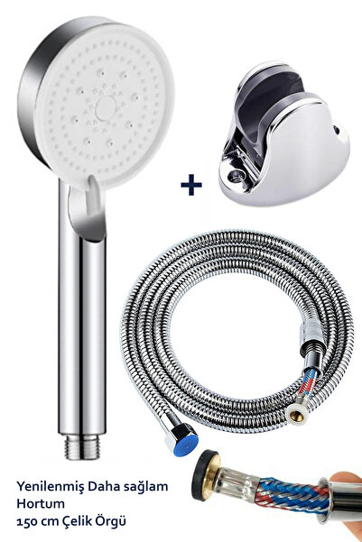 Plodna House Tazyikli 5 Fonksiyon Royal Duş Başlığı 150cm Çelik Örgülü Hortum...