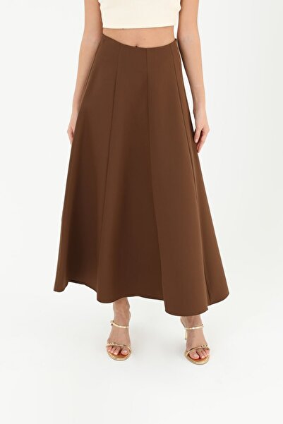 Puane Γυναικεία φούστα καμπάνα σε χρώμα πικρό καφέ - Λεπτομέρεια ραφής και μεμονωμένα μέρη 18202