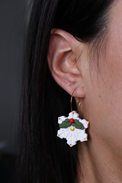 Gizy Store Polimer Kil Kar Tanesi Kokinalı Minimal Tasarım Yeni Yıl Noel Hediyesi Kadın Küpe