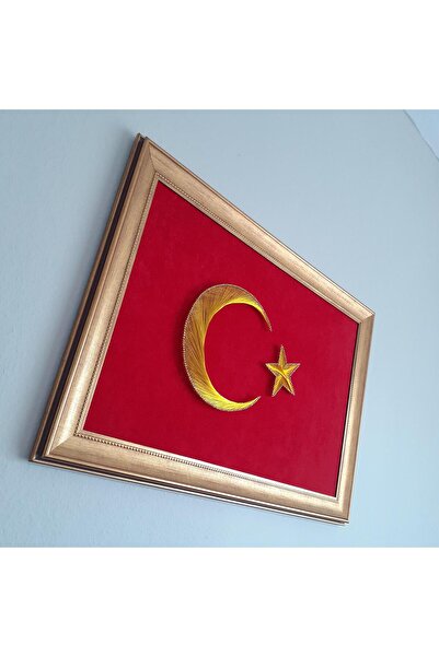 Payidar Filografi ALTIN RENK TÜRK BAYRAĞI FİLOGRAFİ SANATI EL YAPIMI TABLO