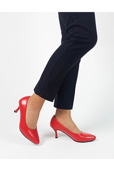 GDT Ayakkabı Genuine Leather Red Color Low Heel Women's Stiletto
