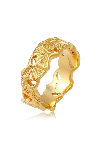 ELLI Ring Ladies Band Ginkgo Leaf Tropical Summer Trend In 925 Sterling Silver Gold Plated