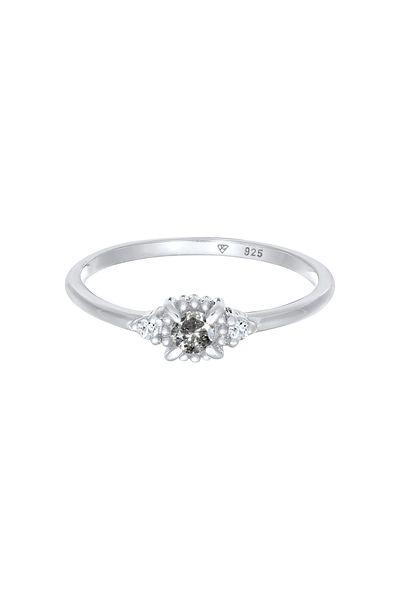 ELLI Ring Damen Solitärring Salz-Pfeffer mit Diamant (0,11 CT.) und Topas Edelstein in 925 Sterling Silber
