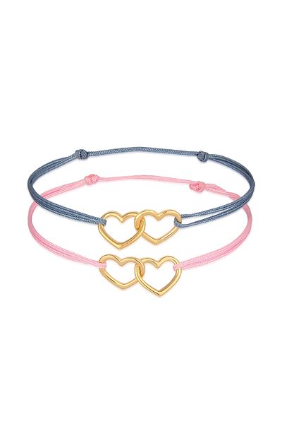 ELLI Set de 2 inimi de brățară pentru copii cu panglică de nailon cu argint 925
