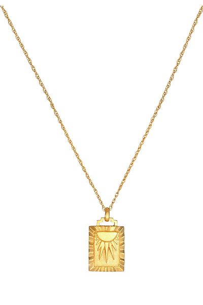 ELLI Necklace Womans Sunbeams Coin Rectangle Vintage 925 Sterling Silver Gold Plated