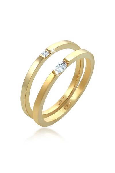 ELLI Sada prstenů pro ženy – solitaire Marquise, bagetový broušený, kubický zirkon a stříbro 925