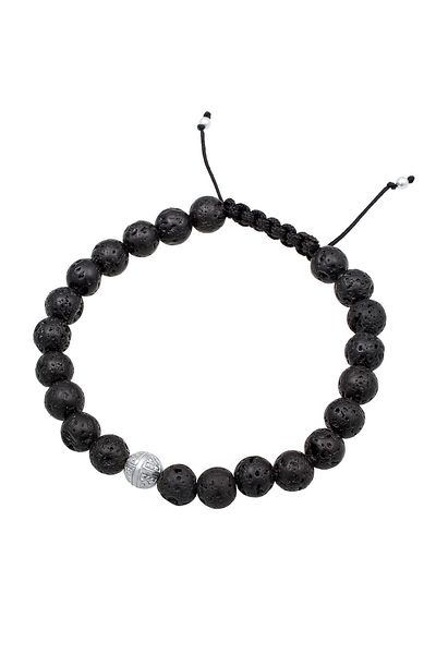 KUZZOI Náramek s křížkem, základní boho styl, černé lávové kameny, stříbro 925
