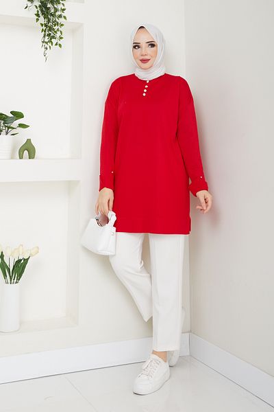 Pamuk Butik تونيك تريكو مرسيريزد نسائي بتفاصيل حجرية
