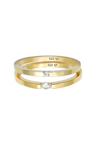 ELLI Sada prstenů pro ženy – solitaire Marquise, bagetový broušený, kubický zirkon a stříbro 925