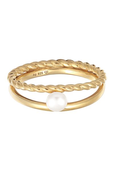 ELLI Ring Premium Ring Ladies Twisted Trend With Freshwater Cultured Pearl In 925 Sterling Silver Go