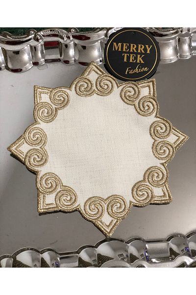 MERRY TEK مناديل كوكتيل تقديم القهوة الجانبية 6 قطع مطرزة باللون الذهبي اللامع