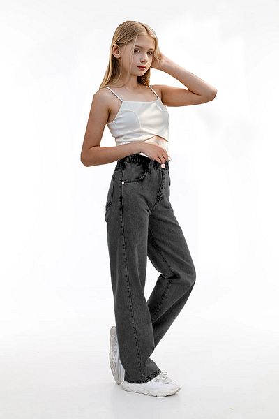 Pantulux Fata - Pantaloni blugi cu picioare late cu talie elastica