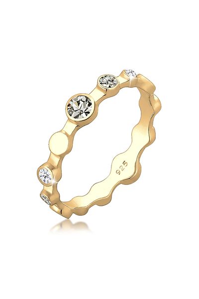 ELLI Ring Ladies Geo Color With Crystals In 925 Sterling Silver Gold Plated