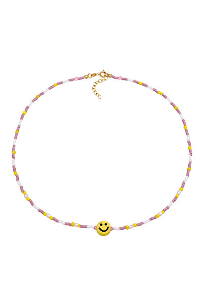 ELLI Dámský náhrdelník s úsměvem a skleněnými korálky se sladkovodními kultivovanými perlami, stříbro 925, zlato