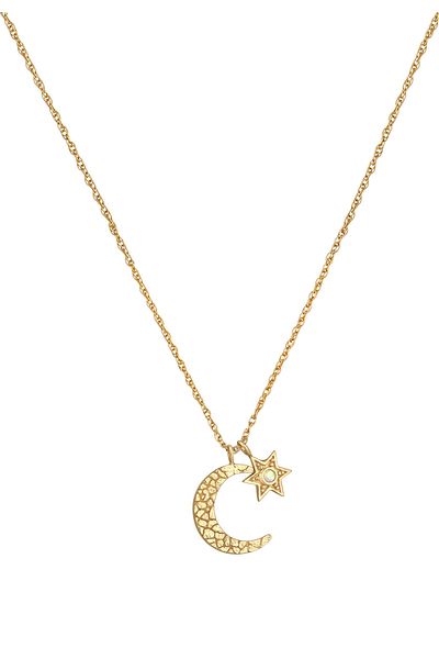 ELLI Necklace Ladies Crescent Moon Star Pendant Astro With Synthetic Opal In 925 Sterling Silver Gold Pla