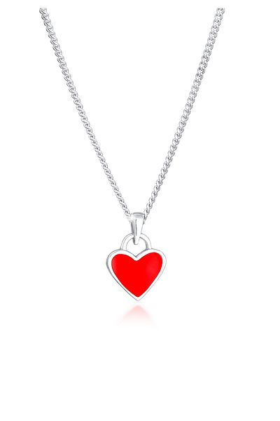 ELLI Halskette Kinder Herz-Anhänger süß mit Emaille rot in 925 Sterling Silber