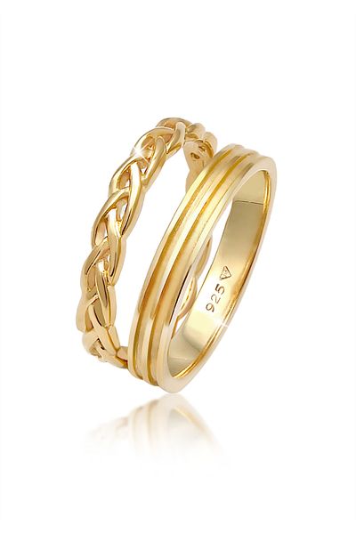 ELLI Ring Band Ring Duo Set Basic Plait Knot Trend In 925 Sterling Silver