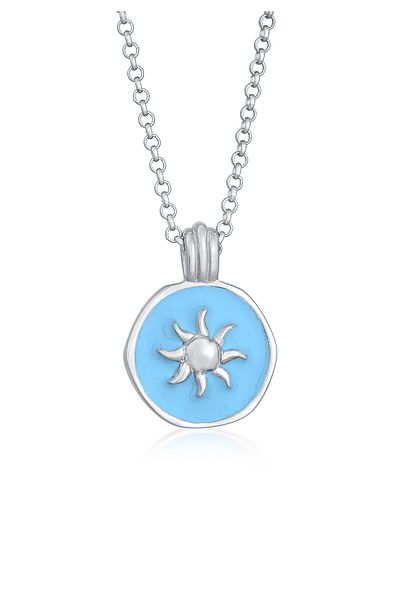 ELLI Halskette Damen Münzanhänger Sonnensymbol mit Emaille in 925 Sterling Silber