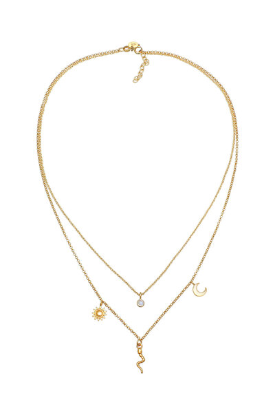 ELLI Dámský náhrdelník s přívěskem Slunce a Měsíc s hadem a měsíčním kamenem ze stříbra 925, pozlacený