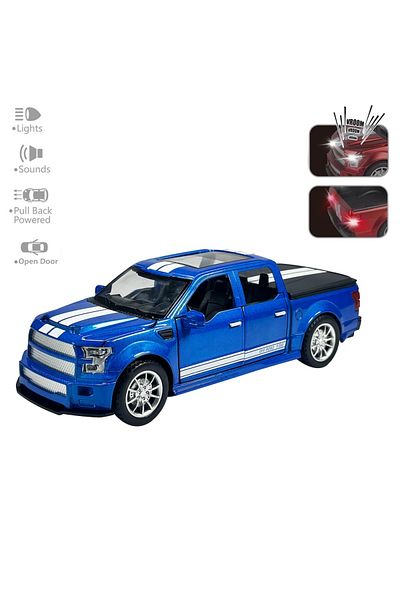 FEN TOYS فورد F-350 بيك اب للطرق الوعرة أزرق 1:22 نموذج معدني للسيارة مزود بباب صوتي خفيف وصندوق قابل للفتح