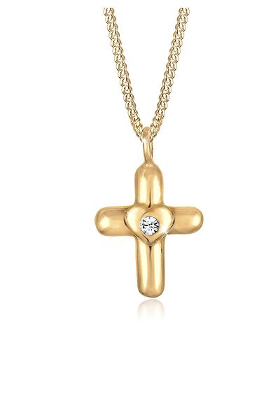 ELLI Colier Copil Crucifix Inimă Pandantiv Cu Cristale Filigran Argint Sterling 925