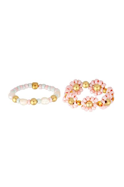ELLI Ring Ladies Glass Beads Set Of 2 With Freshwater Cultured Pearls In 925 Sterling Silver Gold Plated