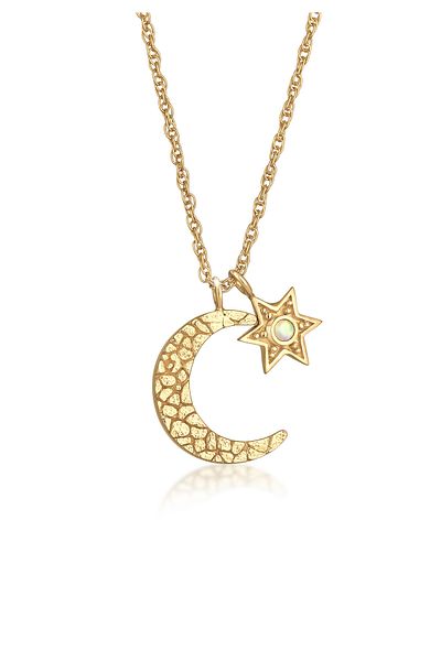 ELLI Necklace Ladies Crescent Moon Star Pendant Astro With Synthetic Opal In 925 Sterling Silver Gold Pla