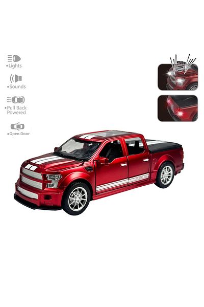 FEN TOYS فورد F-350 بيك اب للطرق الوعرة باللون الأحمر 1:22 نموذج معدني للسيارة مزود بباب صوت خفيف وصندوق قابل للفتح