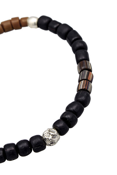 KUZZOI Pánský náramek z vintage skleněných korálků modré barvy ze sterlingového stříbra 925